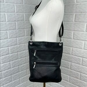 MARGOT DOUBLE ZIP CROSSBODY GENUINE LEATHER CHARCOAL GRAY